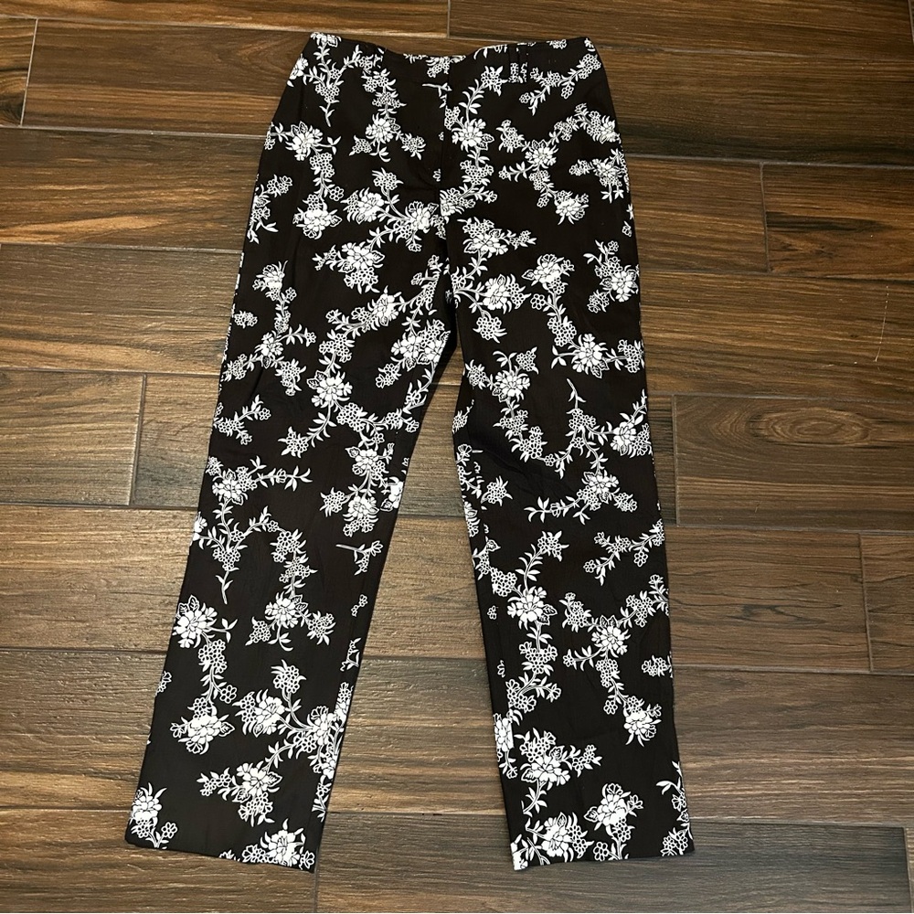 LOFT Straight Leg Stretch Trouser Pants Brown White Floral Size 6‎